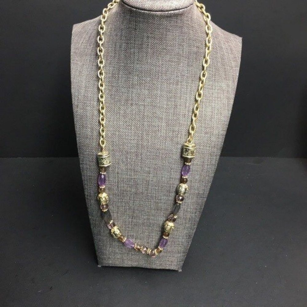 GEORGE Chunky Chain Necklace Purple Gold Soft Girl Retro BoHo